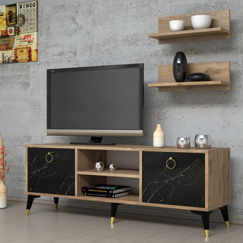 Ferniso Mermer Desenli Raflı Tv Ünitesi