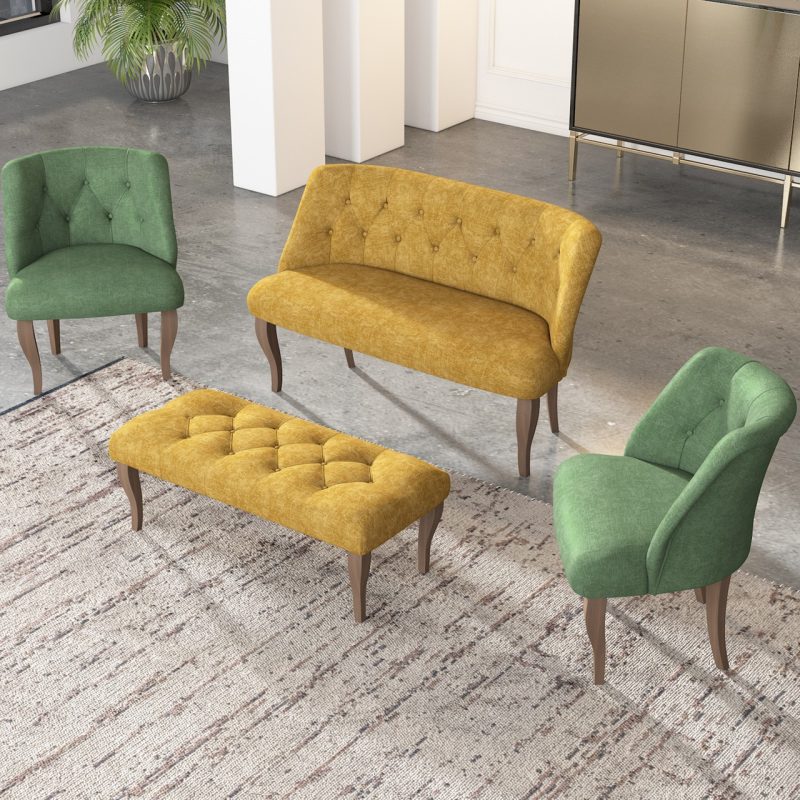 Gadahome Çay Seti Koltuk Takımı, Salon Balkon Takımı(2+1+1+Puf Ceviz Ayak)