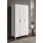GuneyStore Ücretsiz Montaj – 100% MDF Sanat 3 Kapaklı Beyaz Gardırop – MDF Dolap – Elbise Dolabı
