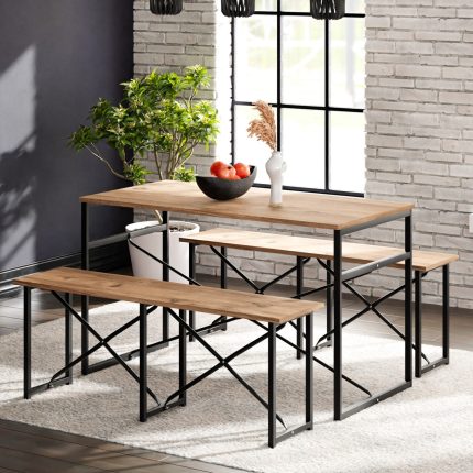 Güzelkan Madeni Eşya Masa Takımı Bench Bank Masa Seti 120X60  Masa Mutfak Masası Yemek Masası 1224