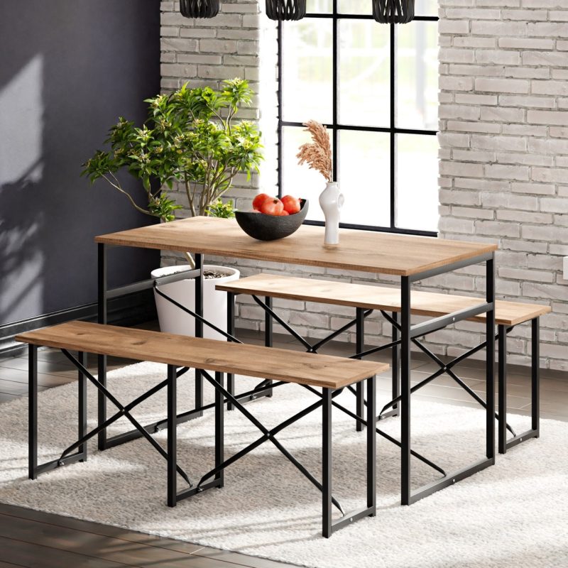 Güzelkan Madeni Eşya Masa Takımı Bench Bank Masa Seti 120X60  Masa Mutfak Masası Yemek Masası 1224