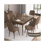 Iza Serisi 80 x 132 cm Açılabilir Mdf Masa Barok Ahşap Desen Mutfak Masa Takımı 6 Sandalye