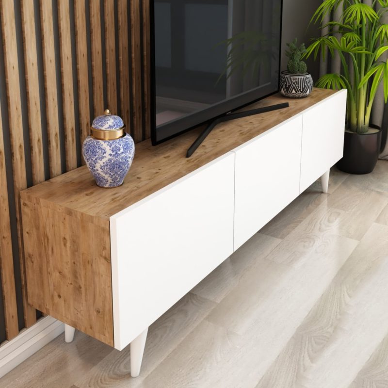 Izco Design Dream Tv Ünitesi 150 cm 3 Kapaklı Tv Sehpası Beyaz Atlantik Çam