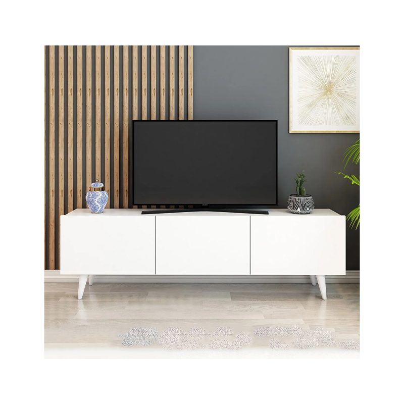 İzco Design Ice Tv Ünitesi 150 cm 3 Kapaklı Tv Sehpası Beyaz