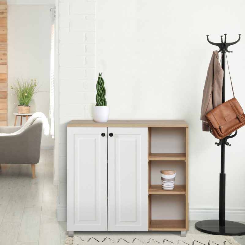 Just Home Ares 2 Kapaklı 3 Raflı Çok Amaçlı Dolap – Safir Meşe / Beyaz