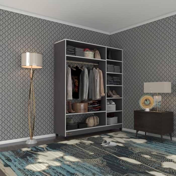 Kenzlife giysi dolabı dursun 180*150*40 gri gardırop tekerlekli