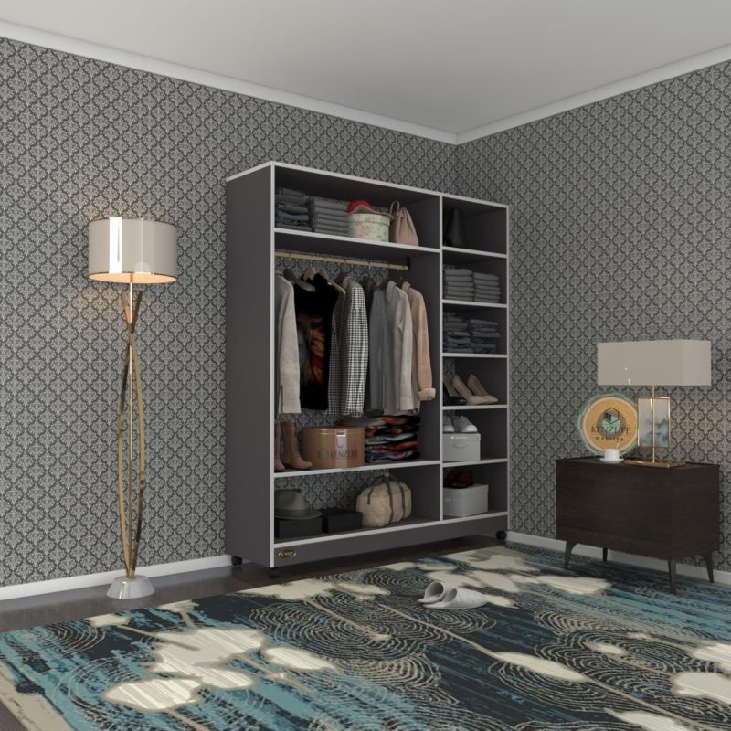 Kenzlife giysi dolabı dursun 180*150*40 gri gardırop tekerlekli