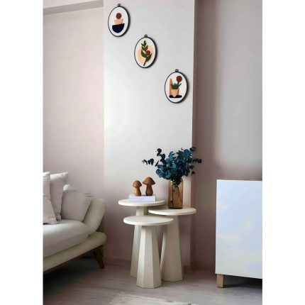 Kupp Design Lilyum Mantar Sehpa Üçlü Set Krem (57+52+47 Cm)