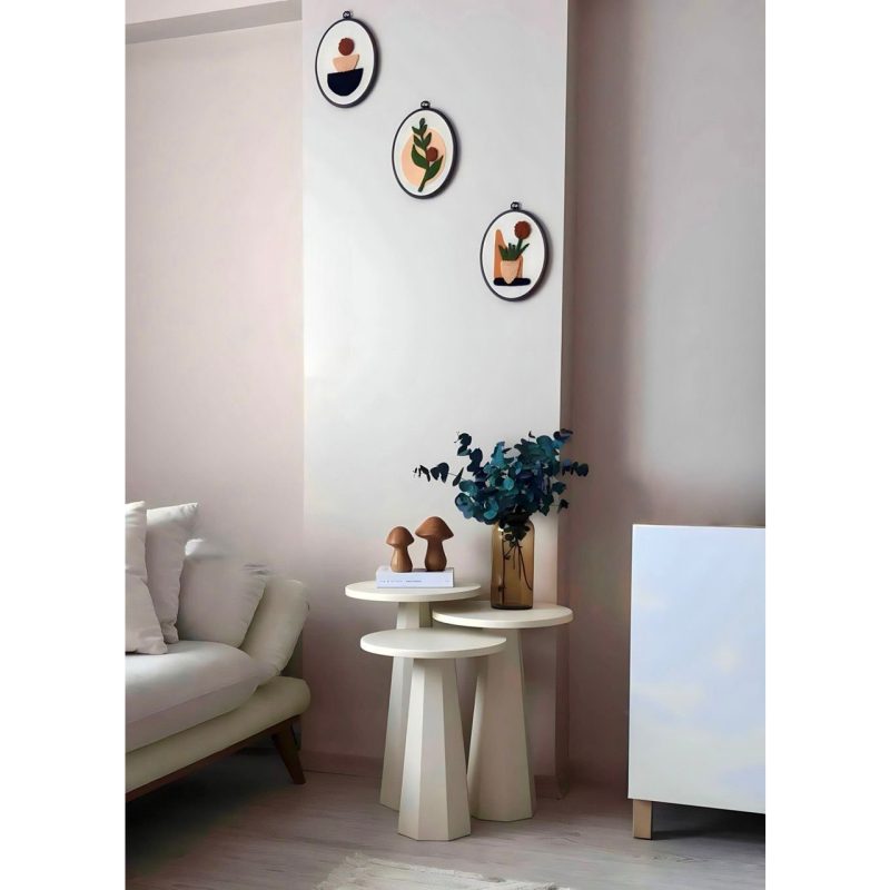 Kupp Design Lilyum Mantar Sehpa Üçlü Set Krem (57+52+47 Cm)