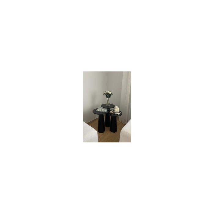Kupp Design Lilyum Mantar Sehpa Üçlü Set Siyah (57+52+47 Cm)