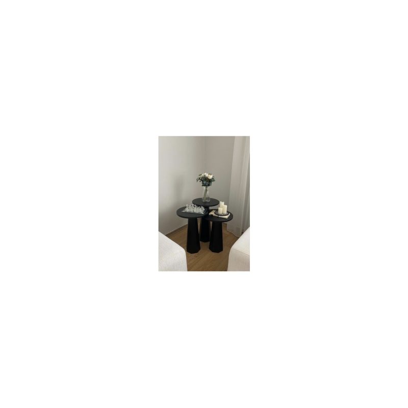 Kupp Design Lilyum Mantar Sehpa Üçlü Set Siyah (57+52+47 Cm)