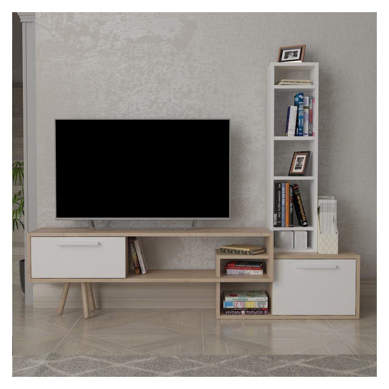 Lagomood Manzara Tv Ünitesi Tv Sehpası Beyaz –  Meşe