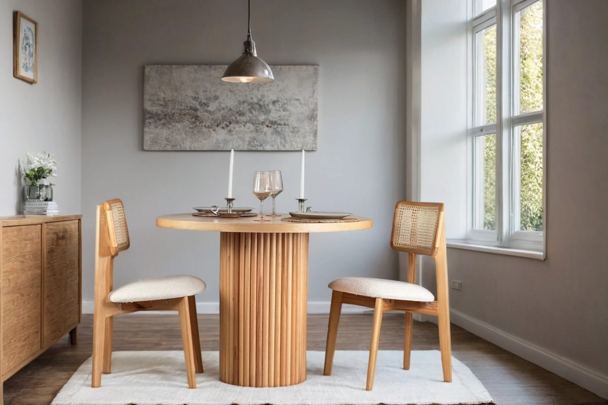 MORENA NATURAL AHŞAP YUVARLAK MASA TAKIMI, 2 SANDALYELİ, 90X90