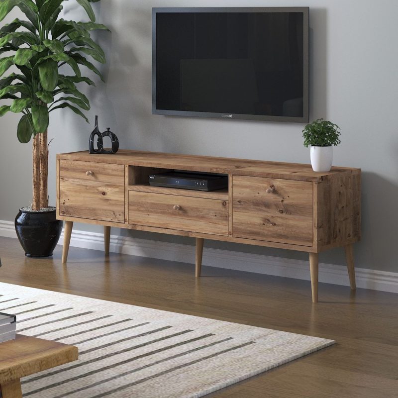 Mbes Mobilya Beyza Ahşap Ayaklı 140 cm Atlantik Çam Tv Sehbası