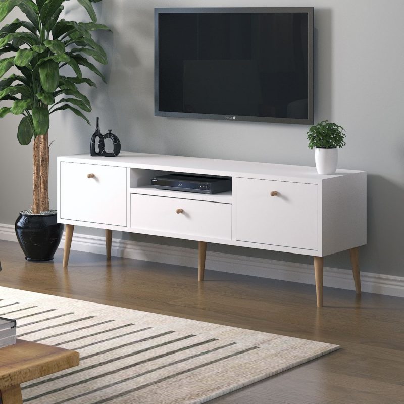 Mbes Mobilya Beyza Ahşap Ayaklı 140 cm Beyaz Tv Sehbası
