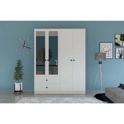 Metalia Gm 079 Novado Aynalı Düğme Kulplu 4 Kapı 2 Çekmeceli Gardırop