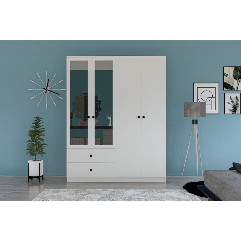Metalia Gm 079 Novado Aynalı Düğme Kulplu 4 Kapı 2 Çekmeceli Gardırop