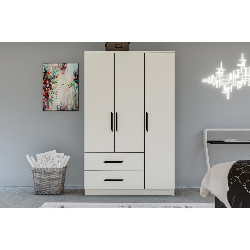 Metalia Gm 176 Modena 3 Kapı 2 Çekmeceli Siyah Kulplu  Gardrop