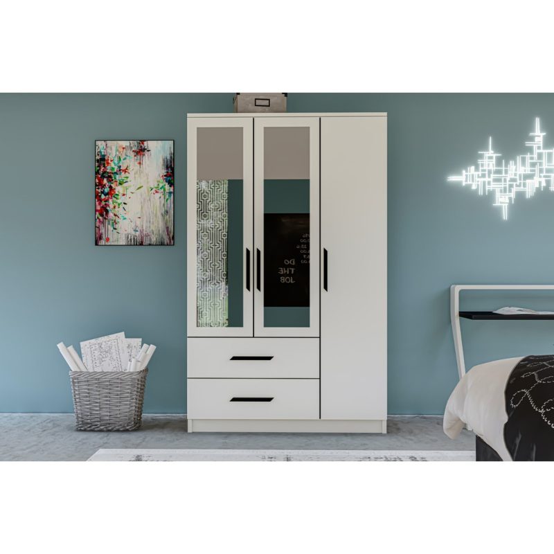 Metalia Gm 177 Modena 3 Kapı 2 Çekmeceli Aynalı Siyah Kulplu  Gardırop