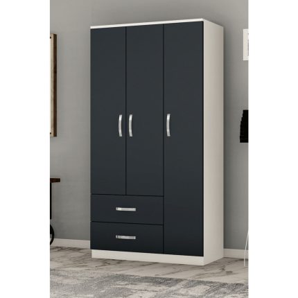 Metalia Gm 858 Modena 3 Kapılı 2 Çekmeceli Beyaz Antrasit Gri Gardrop