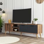 Mezza Exxen 180 cm Ahşap Ayaklı Tv Ünitesi Hat – Antrasit 1581