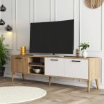Mezza Exxen 180 cm Ahşap Ayaklı Tv Ünitesi Sepet Beyaz 1585