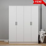 Midoser Kardelen Serisi 140  cm  Mat Beyaz 4 Kapılı 5 Raflı Elbise Dolabı