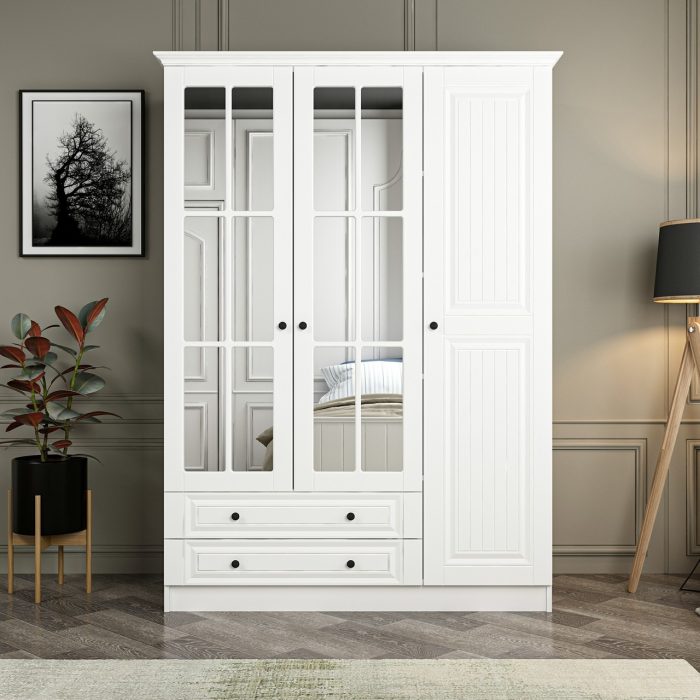 Minar Kale 190 cm 3 Mebran Kapaklı 2ç Taçlı Dolap – Beyaz