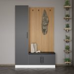 Minar Kale Dekor Panel 1 Kapaklı 1b Raf Portmanto + Ayakkabılık Minderli Beyaz Antrasit