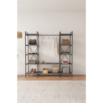 Mobitopya Nilamu Elbise Dolabı / Metal Aksamlı /  Gri / Açık Dolap / Organizer / Askılık