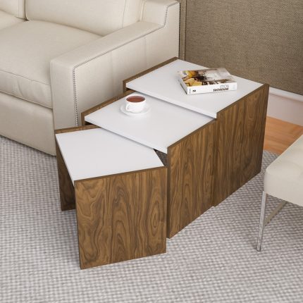 Modilayn Ahşap Zigon Sehpa Ceviz-Beyaz