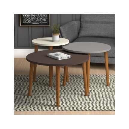 Monte Sehpa Roma 3’lü Ortasehpa Beyaz Cappuccino Kahve