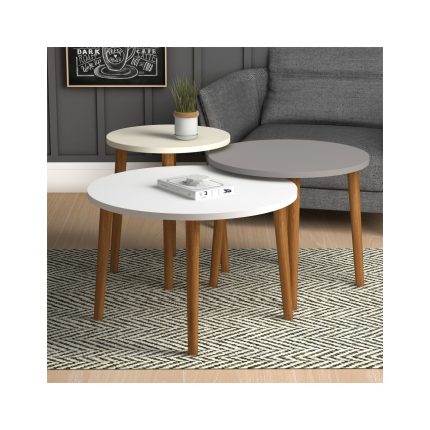 Monte Sehpa Roma 3lü Ortasehpa Beyaz Krem Cappuccino