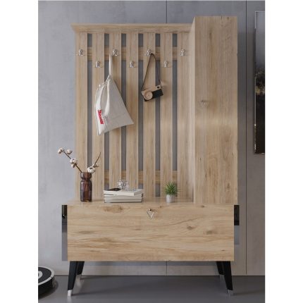 Myniture Home & Living Festival Portmanto – Ayakkabılık P1002-6 Silver Atlantik Çam Minifiks Bağlantılı