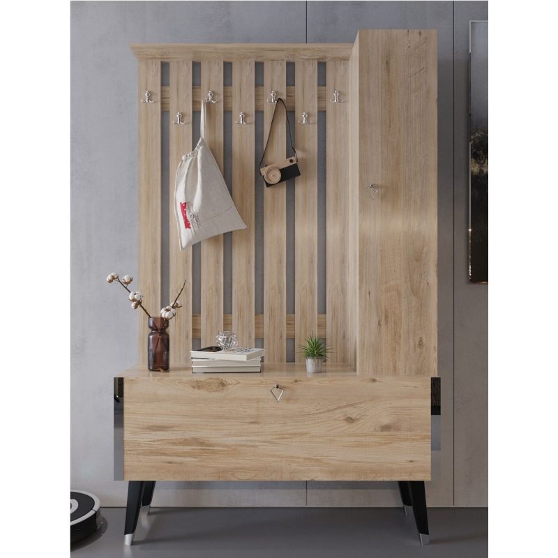 Myniture Home & Living Festival Portmanto – Ayakkabılık P1002-6 Silver Atlantik Çam Minifiks Bağlantılı
