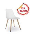 Netaks Estelia Abant Sandalye  Beyaz  Ahşap  Naturel Ayaklı 6’lı Takım
