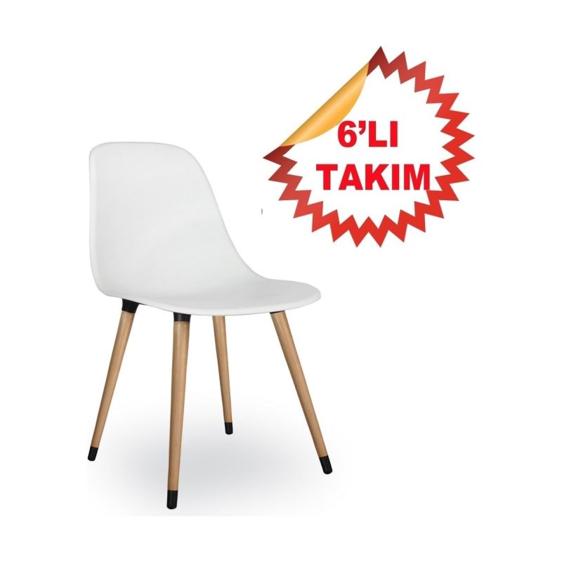 Netaks Estelia Abant Sandalye  Beyaz  Ahşap  Naturel Ayaklı 6’lı Takım