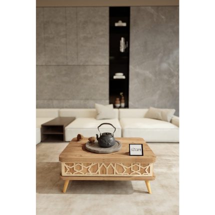 Ottowa Sihirli Sehpa Çam Renk Krem Desenli Akıllı Sehpa