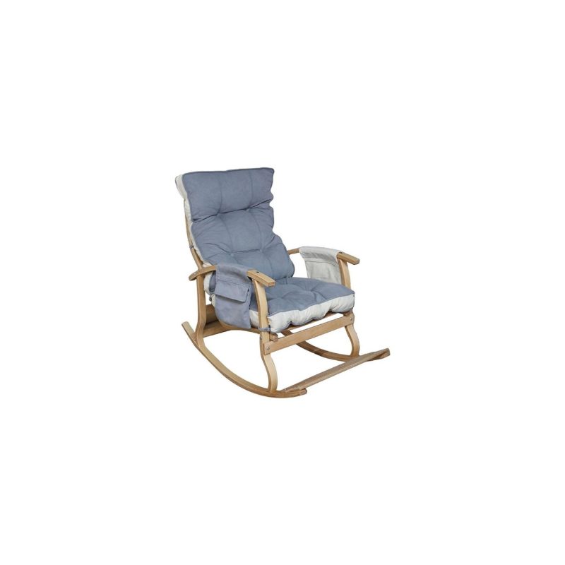Özmob Relax Lüx Ahşap Çift Minderli Çift Cepli Sallanan Sandalye Krem/gri