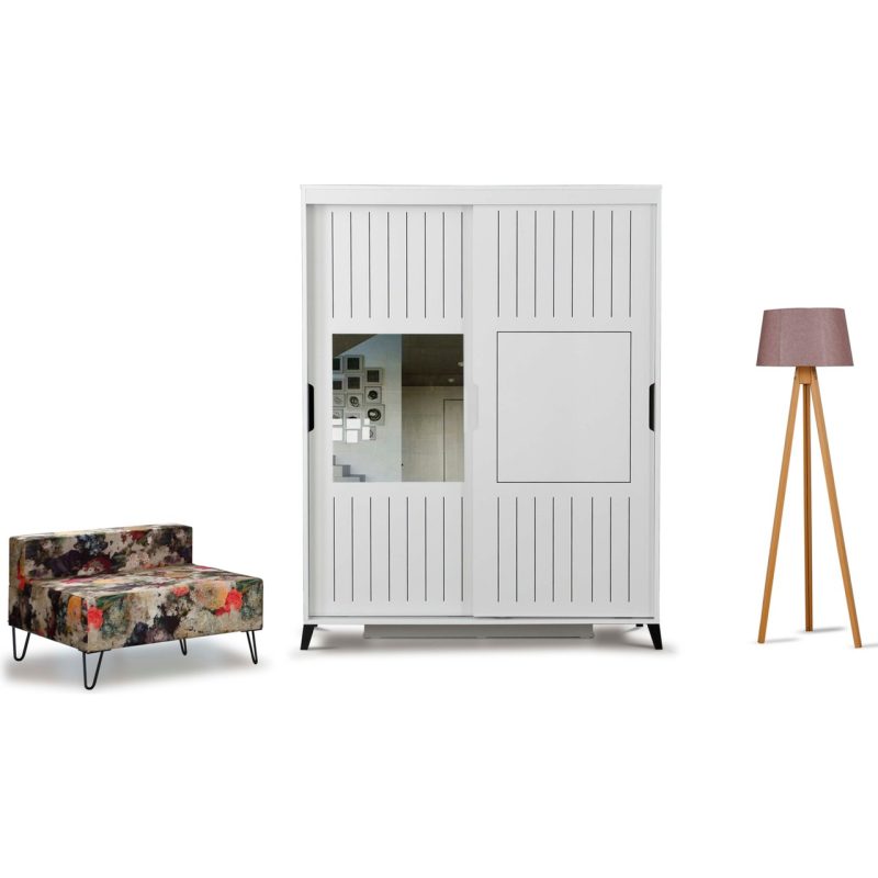 Pasific Home Huga Sürgülü 2 Kapaklı Aynalı Gardırop, Beyaz, 130cm