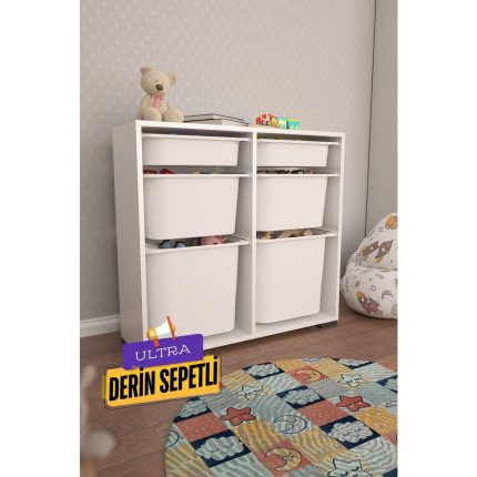 Pratico Carla Beyaz Ultra Derin Sepetli Çok Amaçlı Dolap Oyuncak Dolabı