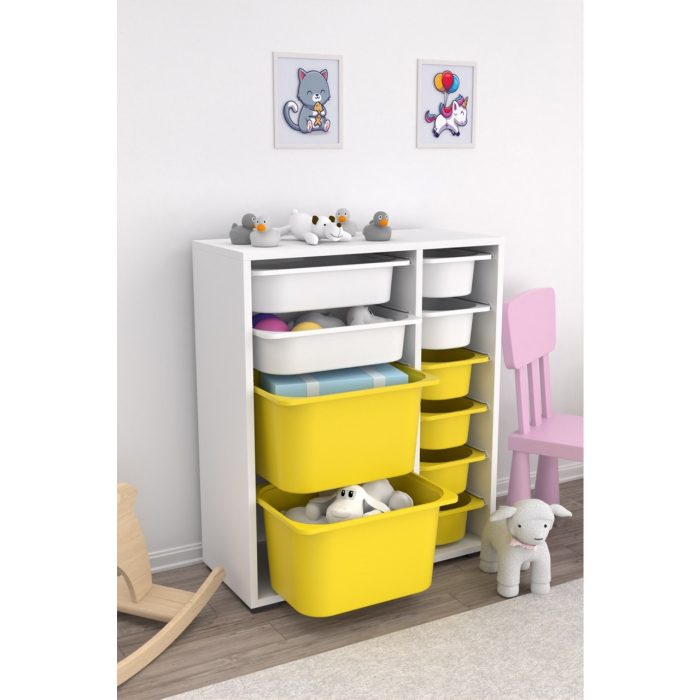 Pratico Zen 10 Sepetli Çok Amaçlı Oyuncak Dolabı Sarı Beyaz 2D2K6U