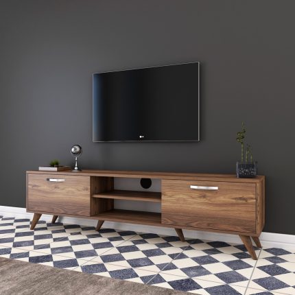 Rani A9 Tv Ünitesi Modern Ayaklı Tv Sehpası 180 cm Minyatür Ceviz
