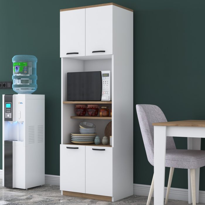 Rani F7 Çok Amaçlı Dolap 4 Kapaklı 6 Raflı Banyo Kiler Mutfak Dolabı Beyaz – Sepet Ceviz