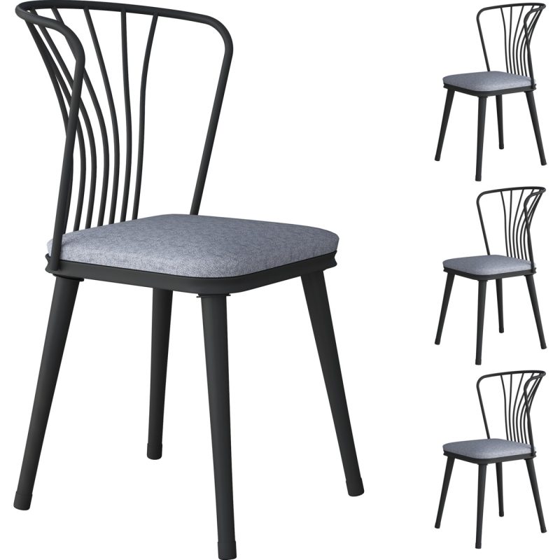 Rani JB104 Metal Sandalye 4’lü Mutfak Yemek Masası Sandalyesi Açık Gri