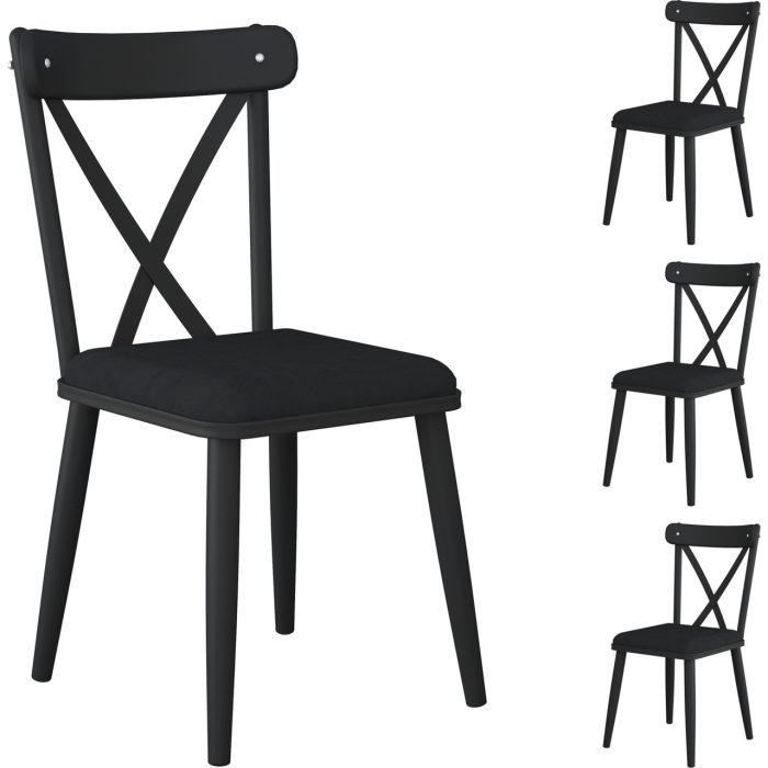 Rani JB108 Metal Sandalye Thonet Sandalye 4’lü Mutfak Yemek Masası Sandalyesi Siyah