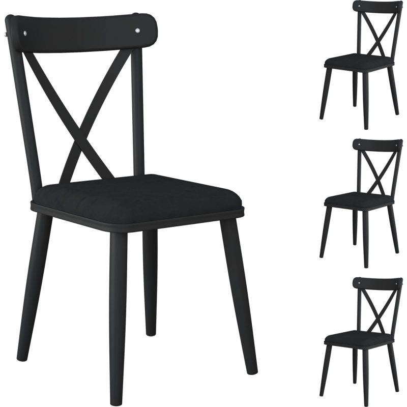 Rani JB108 Metal Sandalye Thonet Sandalye 4’lü Mutfak Yemek Masası Sandalyesi Siyah