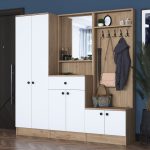 Rani P6 Modern Çekmeceli Aynalı Portmanto Ayakkabılık Vestiyer Sepet Ceviz – Beyaz M3