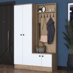 Rani P6 Modern Portmanto Ayakkabılık Vestiyer Sepet Ceviz – Beyaz M5