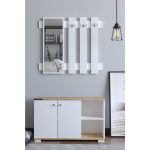 Remaks Plus Aynalı Vestiyer Ayakkabılık Portmanto ve Duvar Askısı – Meşe / Beyaz